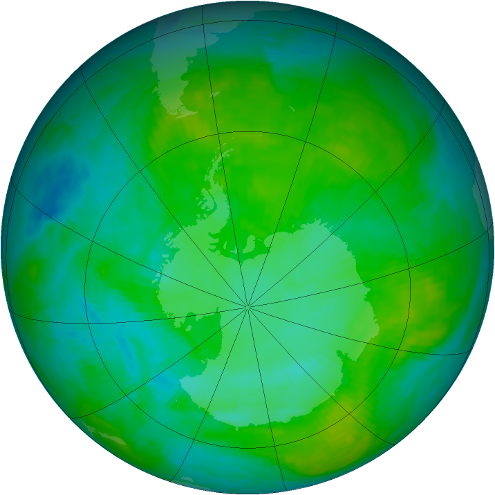Antarctic ozone map for 13 January 1984